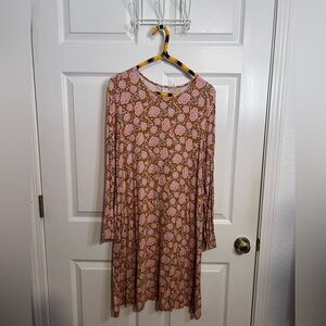 Old Navy Pink and Brown Floral Long Sleeve Dress
